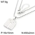 Silver stainless steel geometric arch pendant necklace featuring a durable rope chain - Necklace (KN288795-GC) / Silver