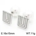 Vintage French style geometric pearl stud earrings with textured silver steel finish - Earrings (KE115316-K) / Silver