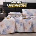 Floral ice silk cooling mat 3-piece bedding set featuring blue and orange flower patterns - 120cmx200cm / Milan Chanson