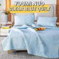 Sky blue ice silk cooling mat 3-piece set with geometric pattern for summer - 120cmx200cm / Clear Blue