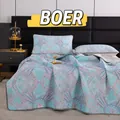 Premium Thai ice silk latex cooling mat 3-piece set with elegant blue geometric patterns - 120cmx200cm / Earl