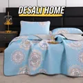 Three-piece light blue ice silk cooling mat set with latex base and mandala pattern - 120cmx200cm / Deshali Castle
