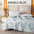 Premium light blue ice silk latex cool mat 3-piece bedding set with geometric pattern design - 120cmx200cm / Angels Blue