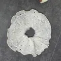 Elegant white lace scrunchie with silver polka dots and embroidered floral edges - Large / Off-white