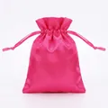 Elegant hot pink satin drawstring pouch for jewelry storage and gift packaging bags - 9*12cm / Rose Red
