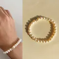 Elegant baroque natural freshwater pearl bracelet with square zircon accent for women - Bracelet Style H (16cm Elastic)