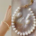 Elegant baroque freshwater pearl bracelet with gold beads for women's jewelry collection - Bracelet Style I (17+3cm)