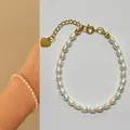 Elegant baroque natural freshwater pearl bracelet for women with golden heart charm - Bracelet Style J bp4 (17+3cm)