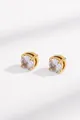 Elegant classic four-prong round cubic zirconia stud earrings in a gold finish - Clip-On Earrings / 6mm Gold