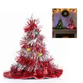 Festive red and silver tinsel Christmas tree hat with integrated glowing LED light effects - Red-Silver (With Light)