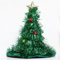 Festive green tinsel Christmas tree hat featuring a gold star and colorful pom-poms - Green with Gold Star (No Light)