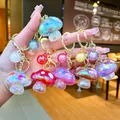 Glittery colorful mushroom charms keychains set in various translucent iridescent finishes - Gold Hardware Electroplated Mushroom / Aurora Mixed Colors