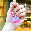 Creative pink glitter mushroom keychain with sparkling ball charm for bag decoration - Gold Hardware Electroplated Mushroom / Aurora Pink