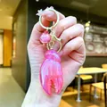 Creative pink translucent lobster claw resin keychain bag charm with gold metal clasp - Gold Hardware Electroplated Crab Claw / Aurora Pink
