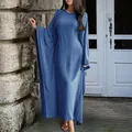 Robe longue élégante bleu uni avec manches chauve-souris longues pour femmes chic - XS / Bleu Brume