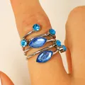 Elegant blue rhinestone multi-layer winding open ring with marquise gems decoration - Ring (M-568)