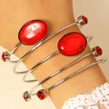 Adjustable French style red gemstone and rhinestone wrap bracelet and ring set - Bracelet (8779)