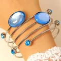 Silver-toned open adjustable bracelet set with blue gemstones and rhinestones - Bracelet (8786)