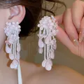 Boucles d'oreilles bohèmes fleurs roses à glands, bijoux de mode élégants pour femmes - Style de Pétale en Losange à Pompons (40#) / Rose