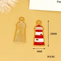 Detailed view of red and white enamel lighthouse pendant with 20x9mm dimensions - Red Lighthouse / 1 Piece (20x9mm)