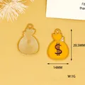 Close-up of yellow dollar sign money bag alloy charms showing 20.5x14mm size and 1g weight - Money Bag / 1 Piece (20.5x14mm)