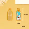 Detail view showing front and back of ocean themed alloy bottle charm with dimensions - Drifting Bottle / 1 Piece (21.5x8mm)