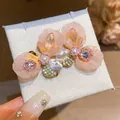 Boucles d'oreilles fleurs en résine rose bohème avec perles et strass - Style de Fleur en Résine Translucide (41#) / Rose