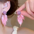 Élégantes boucles d'oreilles bohèmes avec pétales roses et motif de clou rose violette - Style de Pétale Rose et Rose Violette (44#) / Rose