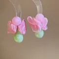 Boucles d'oreilles bohèmes avec fleurs en tissu rose et perles effet marbre - Style de Pompon Marbré Contrasté (47#) / Rose
