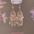 Boucles d'oreilles vintage élégantes en forme d'éventail avec cristaux roses et perles - 2# Style Gland Éventail / Style tige en argent 925 / Or