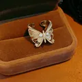Vintage gold-colored butterfly open ring with hollow design and sparkling crystals - Hollow Butterfly / Light Coffee Gold