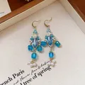 Boucles d'oreilles style palais vintage avec cristaux bleus, fleurs et glands en perles - 10# Gland Perle Goutte d'Eau Éventail Bleu Foncé