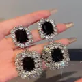 Boucles d'oreilles pendantes vintage de luxe avec pierres noires et cristaux. - 15# Style Long Carré Noir