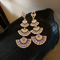 Boucles d'oreilles élégantes en forme d'éventail avec strass violets en forme de goutte - 22# Gland Éventail Mauve