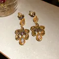 Boucles d'oreilles vintage de style cour avec gouttes d'eau en cristal ambré - 47# Floral Goutte d'Eau Ambre