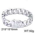 Schweres Edelstahl-Panzerarmband im Streetstyle mit dekorativem geprägtem Schnallenverschluss - Geprägter Verschluss Stil (KB23621-D) / 215x15x6mm / Hellsilber