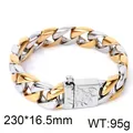 Zweifarbiges Edelstahl-Panzerarmband mit einem gravierten Totenkopf-Steckverschluss - Totenkopf Geprägter Stil (KB28664-D) / 230x16.5mm / Gold und Silber Zweifarbig