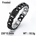 Schweres schwarzes, mattiertes Edelstahl-Cuban-Gliederkettenarmband mit Totenkopf-Verschluss - Geprägter Verschluss Stil (KB29215-D) / 230x15.5mm / Mattschwarz