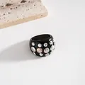 Bold black resin ring decorated with silver round metal studs for women's jewelry - Ring (Metal Style) / Black