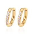 Vue détaillée de boucles d'oreilles créoles en acier doré serties de zircons violets - Style Strass Rose (MS-860) / 2.5*8MM Paire