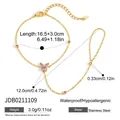 Elegant gold stainless steel butterfly hand chain featuring pink zircon accents - Butterfly Pink Zirconia Accent Style (JDB0211109)