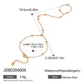 Gold plated stainless steel finger bracelet with zircon beads and heart stone details - Heart Zirconia Bead Chain Style (JDB0304004)