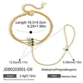 Gold stainless steel slave bracelet with green zircon accents and finger ring - Triple Green Zirconia Accent Style (JDB0203001-GN)