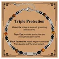 Handgemachtes 4mm Tigerauge und Hämatit Dreifach-Schutz Perlenarmband mit Displaykarte - Triple Protection