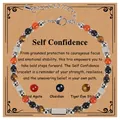 Heilendes 4mm Tigerauge und Obsidian Perlenarmband auf einer Selbstvertrauen Karte - Selbstvertrauen Energie Armband