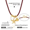 Detailed view of stainless steel necklace with starfish shell and pearl pendants - Starfish Shell Artificial Pearl Pendant (JDN0303334) / 42cm+5cm