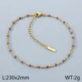 Élégant bracelet de cheville bohème en acier inoxydable doré avec perles en émail violet - Or avec perles bleues (KJ4090-Z)