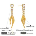 Elegante goldene Edelstahl-Ohrhänger mit weißer Muschel und glitzernden Zirkonen - Langer Hängeohrring Stil (JDE0112281)