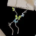 Silver snake chain necklace with green and blue enamel butterflies and sparkling rhinestones - Necklace / Silver-Green-Blue
