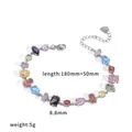 Detailed view of colorful crystal stainless steel bracelet showing weight and length specs - Dopamine Multicolor Style (TB5244-MX) / Colorful